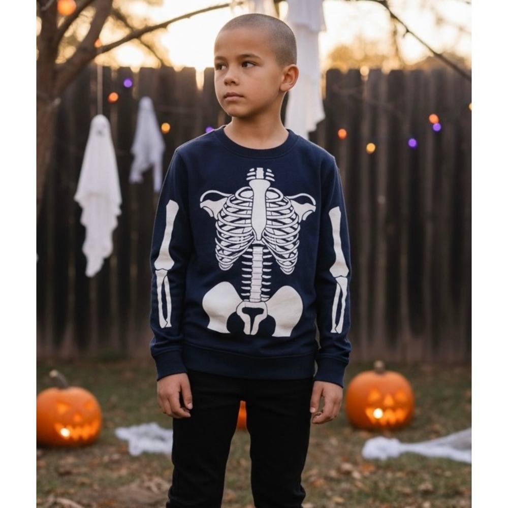 Family Feeling Skeleton Long Sleeve Top Size 16 Kids Halloween Black